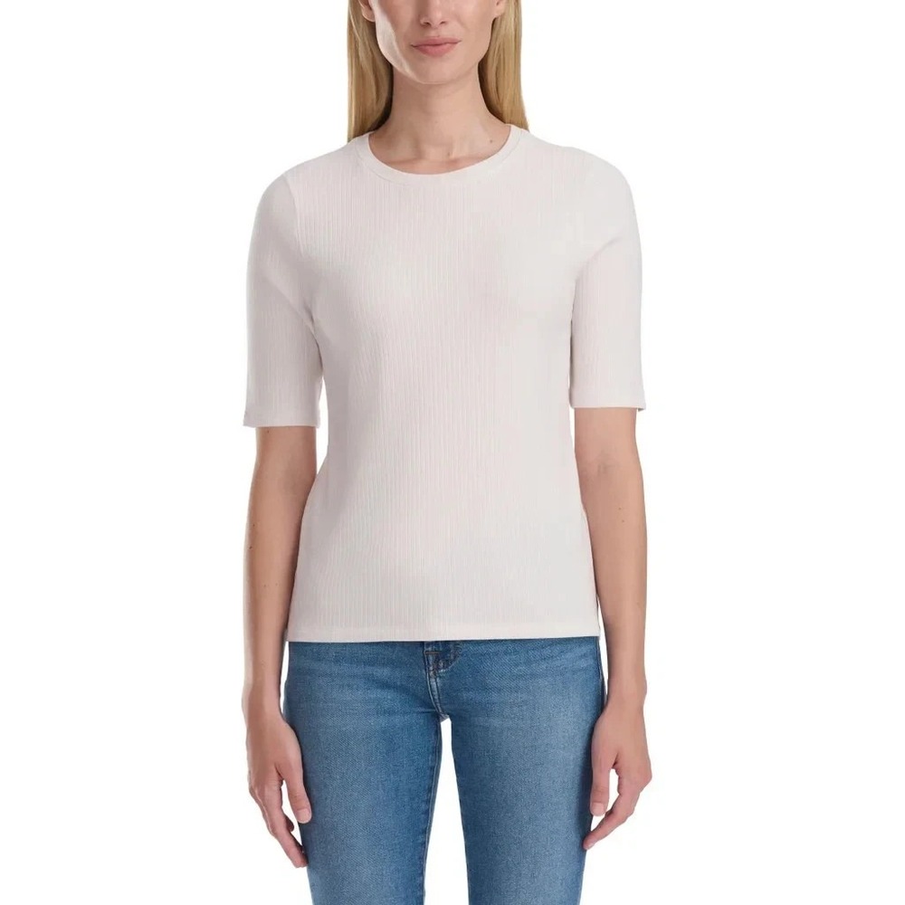 Splendid Women's Ribbed Elbow Sleeve Top, Cream, Size: Large